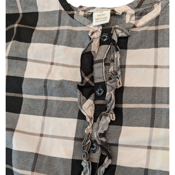 Kate Spade Cream Black Plaid Ruffle Button Popover Top Girls Size 14Y (XL) - Picture 5 of 8